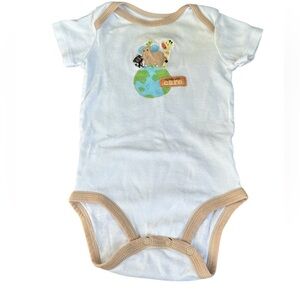 Cute White Baby Onesie with Animal and Earth Design